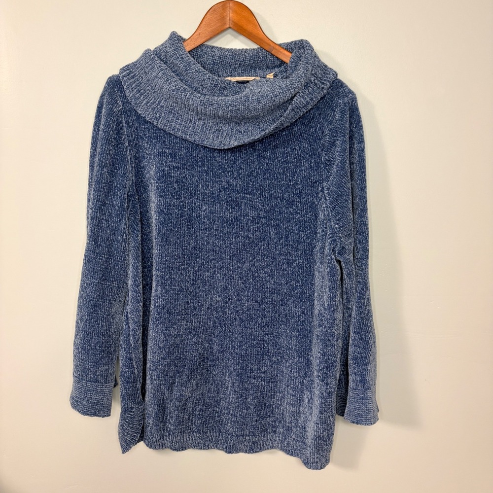 Soft Surroundings Chenille Soft Winds Sweater‎ Womens Size 1X Blue Cowl Neck